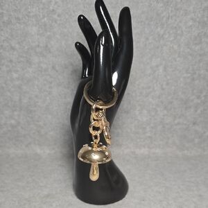 Gold Tone & Rhinestone Mushroom Bag Charm Keychain